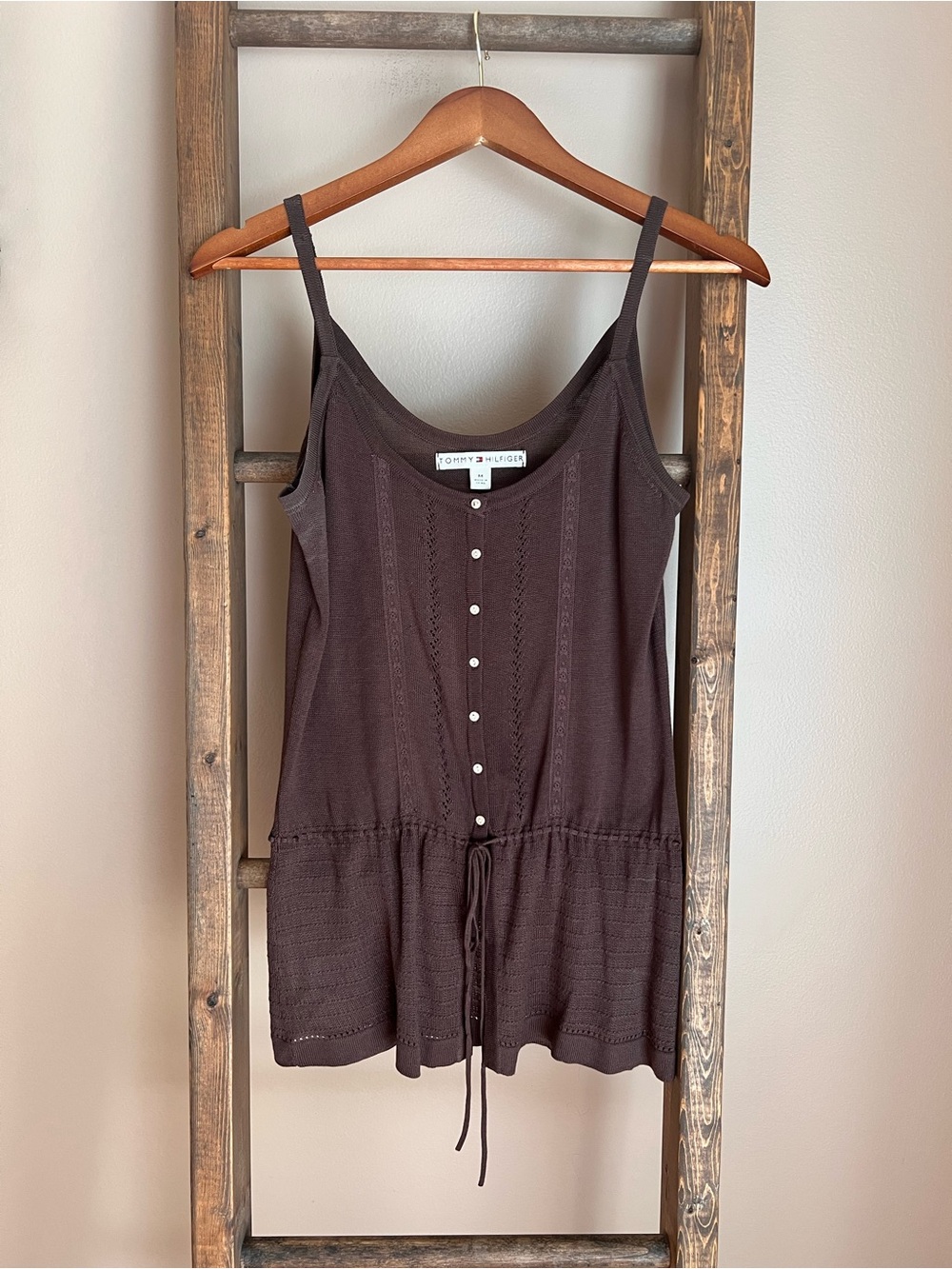 Tommy Hilfiger Silk Knit Brown Sleeveless Button-Front Top